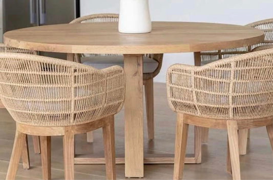 DINING TABLE ROUND Teak Raw Rustic ETA May