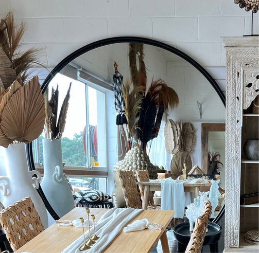 Life is a Circle Rattan Mirror